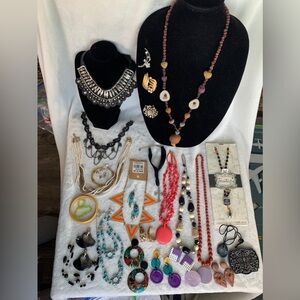 Large Vintage Costume Jewelry Lot 30 Pieces - Necklaces Earrings Brooches Bundle